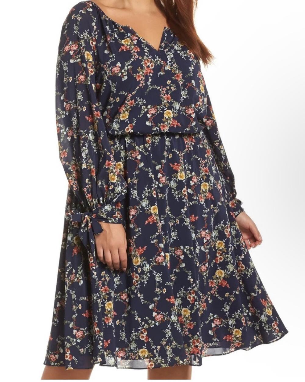 Gal Meets Glam Dress Bonnie Floral Print Long Sleeve Blouson Knee Length New